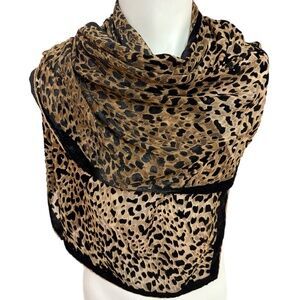 Hilary Radley Leopard Print Long Scarf – Tan & Black Animal Print - 21" x 68"